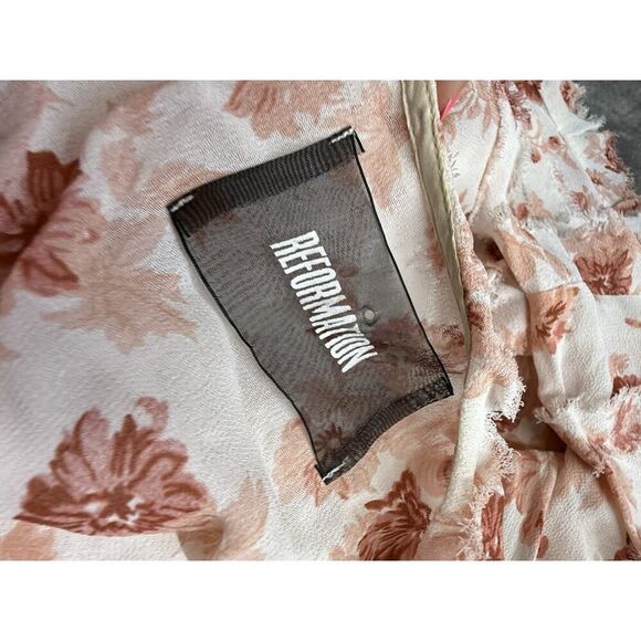 Reformation Lottie Floral Wrap Maxi Dress Pink Red M Ruffle Sleeve High Low Hem - Picture 13 of 15